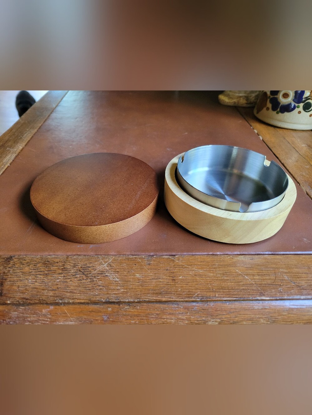 Windproof Wooden Ashtray with Lid Stainless Steel Liner Cigarette Ash Tray Patio